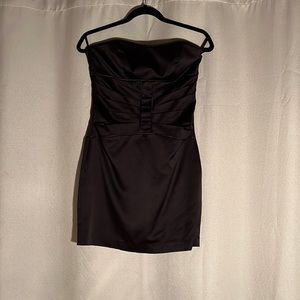 Black mini strapless dress